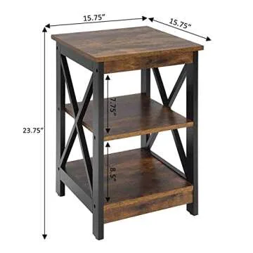 Convenience Concepts Oxford End Table 15.75" - Modern Living Room Table with Storage Shelves, Transitional Nightstand Side Table for Home Decor and Display, Barnwood/Black