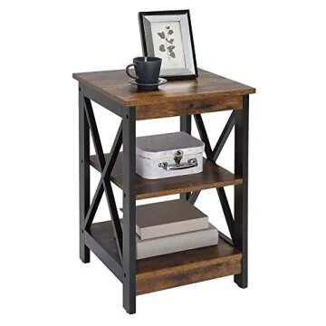 Convenience Concepts Oxford End Table 15.75" - Modern Living Room Table with Storage Shelves, Transitional Nightstand Side Table for Home Decor and Display, Barnwood/Black