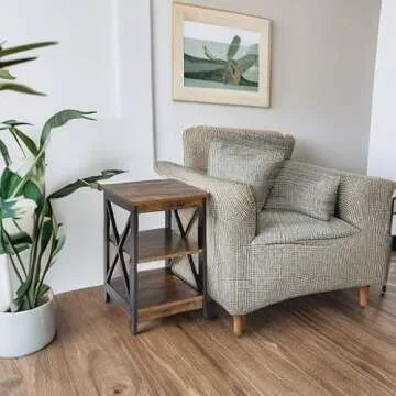 Convenience Concepts Oxford End Table 15.75" - Modern Living Room Table with Storage Shelves, Transitional Nightstand Side Table for Home Decor and Display, Barnwood/Black