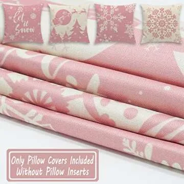 JOJOGOGO Pink Christmas Throw Pillow Covers 18x18 Snowflake Pillow Covers Let It Snow Pillows Winter...