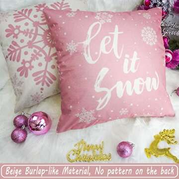 JOJOGOGO Pink Christmas Throw Pillow Covers 18x18 Snowflake Pillow Covers Let It Snow Pillows Winter Holiday Decor for Living Room