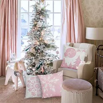 JOJOGOGO Pink Christmas Throw Pillow Covers 18x18 Snowflake Pillow Covers Let It Snow Pillows Winter Holiday Decor for Living Room