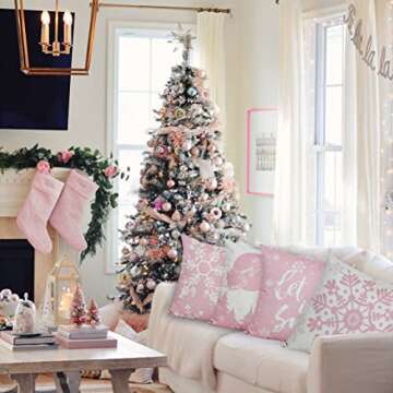 JOJOGOGO Pink Christmas Throw Pillow Covers 18x18 Snowflake Pillow Covers Let It Snow Pillows Winter Holiday Decor for Living Room