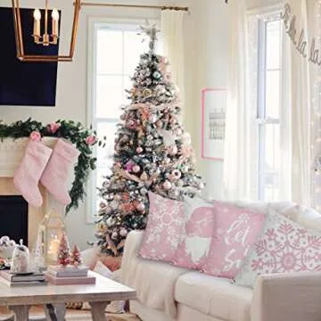 JOJOGOGO Pink Christmas Throw Pillow Covers 18x18 Snowflake Pillow Covers Let It Snow Pillows Winter Holiday Decor for Living Room
