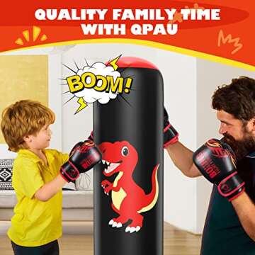 QPAU Inflatable Punching Bag, 48 Inch Stable Inflatable Boxing Bag for 3-6 Kids,Dinosaur Toy & Gifts for Boys and Girls, Kids Boxing Set for Practicing Karate, Taekwondo