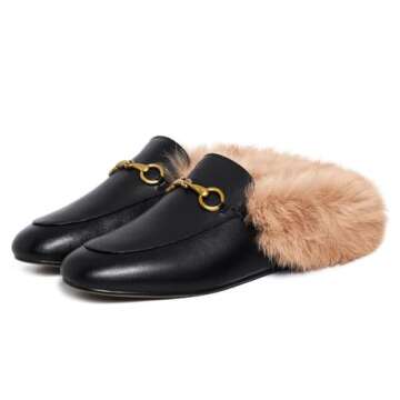 Vertundy Women's Mules Low Heel Flats Leather Slip On Backless Sandals for Girls Lady Work Slides