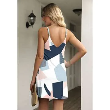 Shawhuwa Womens Sexy Print Summer Beach Boho Straps Short Dress
