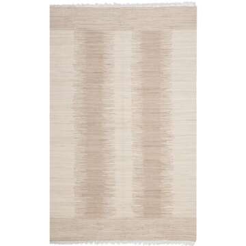 SAFAVIEH Montauk Collection Area Rug - 5' x 8', Beige, Handmade Fringe Cotton, Ideal for High Traffi...