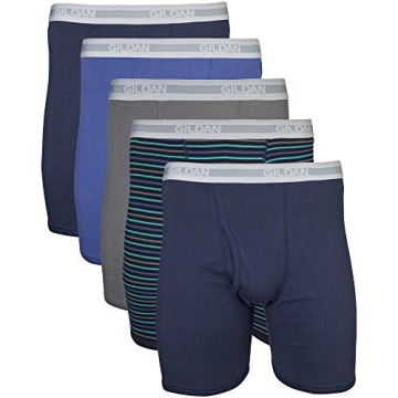 Gildan Men's Boxer Briefs 5-Pack, Mixed Navy, Medium