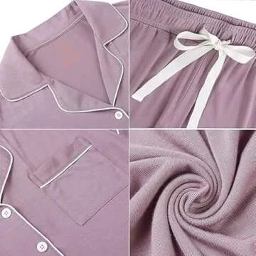 Yoolfine Button Up Pajamas for Women, Long Sleeve Sleepwear Soft Loungewear Ladies Pjs Set, Lavender, X-Large