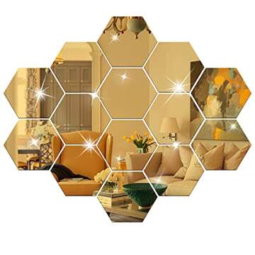 NAILDOKI DIY Wall Decals Acrylic Mirror Sticker Set 12 Pcs, Hexagon Mirror Wall Stickers for Living ...