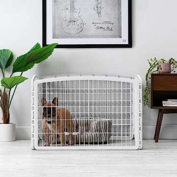 IRIS USA Dog Playpen, 4-Panel 24" Pet Playpen, Puppy Playpen, Indoor/Outdoor Dog Pen, 35 x 35 x 24, Foldable, Customizable, White