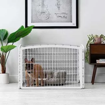 IRIS USA Dog Playpen, 4-Panel 24" Pet Playpen, Puppy Playpen, Indoor/Outdoor Dog Pen, 35 x 35 x 24, Foldable, Customizable, White