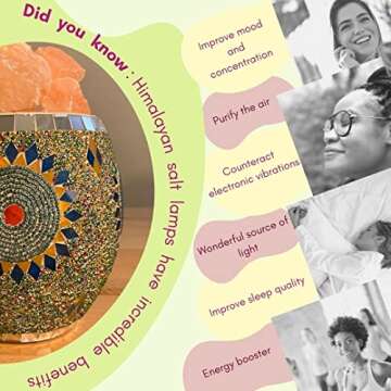 Mosa More Himalayan Salt Lamp Mosaic Glass Handmade (4LB) with Natural Night Light Turkish Style Purifying Air, Wellness, Meditation Included Original Pakistan Himalayan Crystal Salt Stones