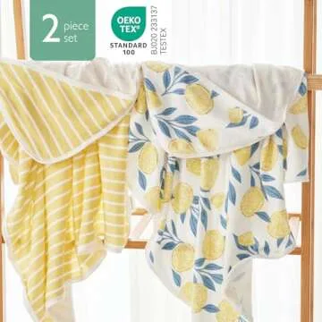 Momcozy Hooded Baby Towel, 2 Pack Baby Bath Towel Set with Large 35 X 35 Inch, Super Soft Cotton and Hooded Towel for Newborn, Toddler and Kid, Lemon Leaves