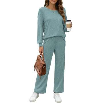 WIHOLL Sweatsuits for Women Set 2 Piece Oversized Matching Set Trendy Blue Green 2XL