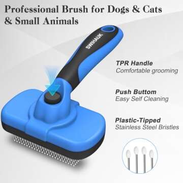 Swihauk Self Cleaning Slicker Brush - Skin Friendly Deshedding Grooming Tool for Dogs & Cats, Suitab...