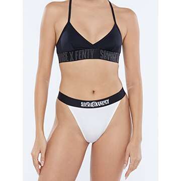 Savage X Fenty, Women's, Showgirl High-Leg Thong, Angel White, XS