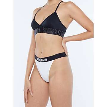 Savage X Fenty, Women's, Showgirl High-Leg Thong, Angel White, XS