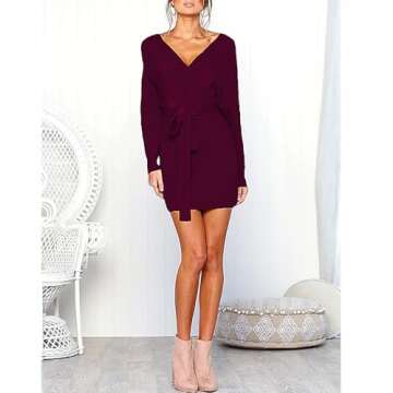 Mansy Women's Sexy Cocktail Batwing Mini Dress Burgundy