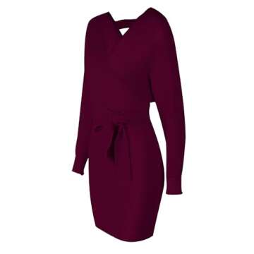 Mansy Women's Sexy Cocktail Batwing Mini Dress Burgundy