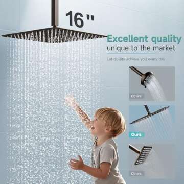 SR SUN RISE Luxury 16 Inch Extra Large Square Stainless Steel Shower Head High Pressure Rainfall Sho...
