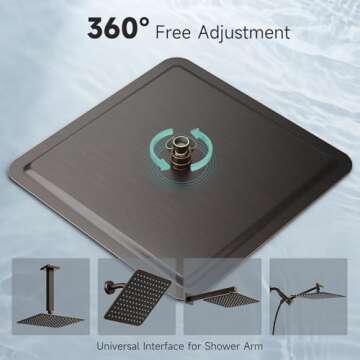 SR SUN RISE Luxury 16 Inch Extra Large Square Stainless Steel Shower Head High Pressure Rainfall Showerhead Ultra Thin Water Saving Oil Rubbed Bronze 2.5 Gpm