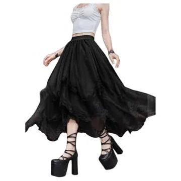Stylish SHENHE Lace Trim Asymmetrical Goth Skirt