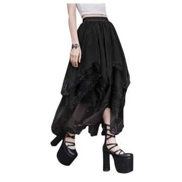 Stylish SHENHE Lace Trim Asymmetrical Goth Skirt