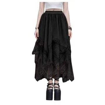 Stylish SHENHE Lace Trim Asymmetrical Goth Skirt