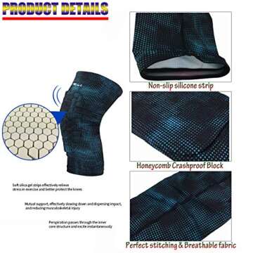 HiRui Knee Pad, Knee Brace Knee Support, Honeycomb Crashproof Football Basketball Kneepad, Compression Leg Sleeves for Running Cycling Pain Relief, Kids Youth Women Men ((Single) Blue Spot, XL)