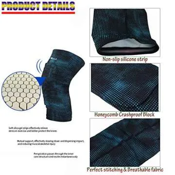 HiRui Knee Pad, Knee Brace Knee Support, Honeycomb Crashproof Football Basketball Kneepad, Compression Leg Sleeves for Running Cycling Pain Relief, Kids Youth Women Men ((Single) Blue Spot, XL)