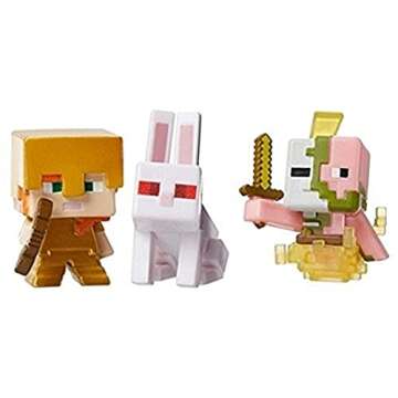 Minecraft Mini Figure 3-Pack, Killer Bunny, Spawning Zombie Pigman & Alex with Gold Armor