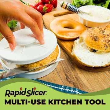 Rapid Slicer Vegetable Cutter - Bagel Slicer with Non-Slip Holder for Easy and Stable Slicing - Multi-Use Food Slicer for Fruits, Vegetables, Meats - Dishwasher Compatible - White
