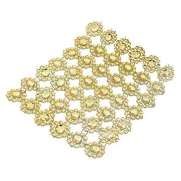 YYaaloa Crafts Faux Diamond Bling Wrap 4" x 10 Yards 6 Rows Gold Flower Pattern Faux Rhinestone Crys...
