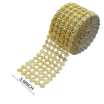 YYaaloa Crafts Gold Rhinestone Ribbon 4" x 10 Yards for Events