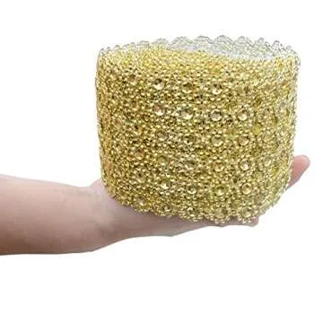 YYaaloa Crafts Gold Rhinestone Ribbon 4" x 10 Yards for Events
