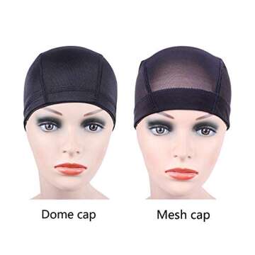 YANTAISIYU 5 Pcs/Lot Black Dome Cap Wig Caps Stretchy Wig Cap with Wide Elastic Band for Making Wig ...