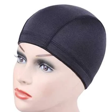 YANTAISIYU 5 Pcs/Lot Black Dome Cap Wig Caps Stretchy Wig Cap with Wide Elastic Band for Making Wig (Dome Cap M)