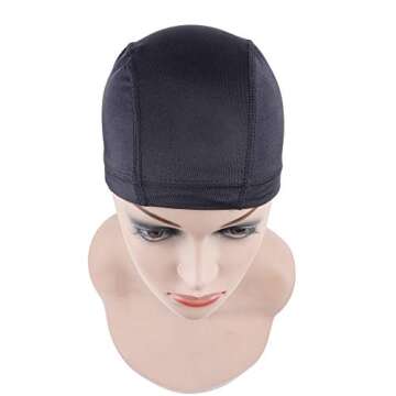 YANTAISIYU 5 Pcs/Lot Black Dome Cap Wig Caps Stretchy Wig Cap with Wide Elastic Band for Making Wig (Dome Cap M)