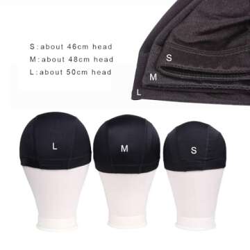 YANTAISIYU 5 Pcs/Lot Black Dome Cap Wig Caps Stretchy Wig Cap with Wide Elastic Band for Making Wig (Dome Cap M)