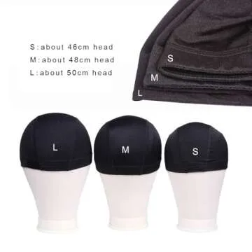 YANTAISIYU 5 Pcs/Lot Black Dome Cap Wig Caps Stretchy Wig Cap with Wide Elastic Band for Making Wig (Dome Cap M)