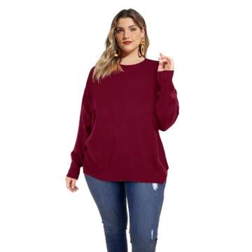 RITERA Plus Size Pullover Sweaters for Women Long Sleeve Wine Red Sweater Woman Fall Outfits 2024 Lo...