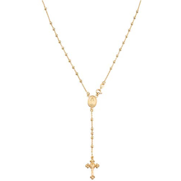 Miabella 925 Sterling Silver or 18Kt Yellow Gold Over Silver Italian Rosary Bead Cross Y Necklace Ch...