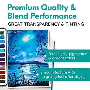 MozArt Supplies Watercolor Paint Essentials Set - Lightweight and Portable Metal Box - Lid Has 3 Partitions for Color Mixing - Easy-to-Blend Non-Toxic Formulation - 24 Vibrant Colors with Paintbrush