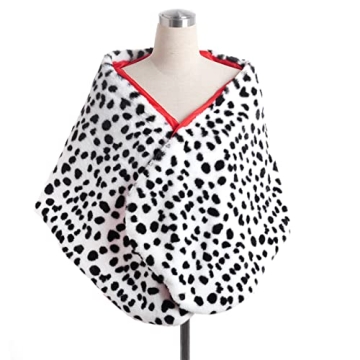 Pistha Dalmatian Scarf Women Faux Dalmation Stole Black White Coat Fancy Dress Costume for Halloween Cosplay Costume Accessories