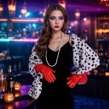 Pistha Dalmatian Scarf Women Faux Dalmation Stole Black White Coat Fancy Dress Costume for Halloween Cosplay Costume Accessories