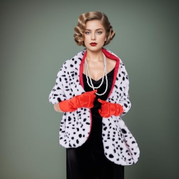 Pistha Dalmatian Scarf Women Faux Dalmation Stole Black White Coat Fancy Dress Costume for Halloween Cosplay Costume Accessories