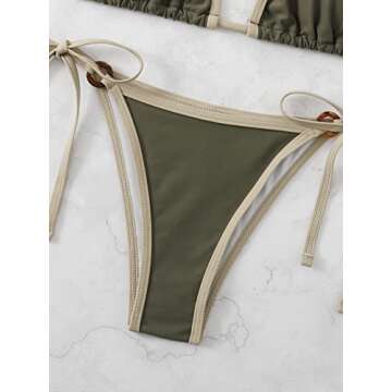 SHENHE Women's Sexy Bikini Sets Ring Triangle Tie Bathing Suits 2 Piece Swimsuits Army Green S