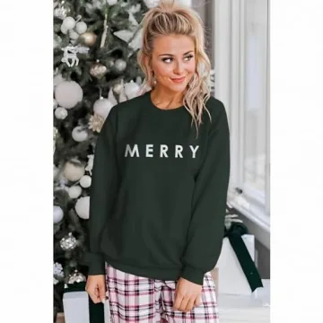Gliglitter Women's Merry Christmas Sweatshirt for Holiday Joy